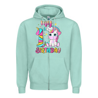 Seafoam my 1 st birthday with little cute unicorn Zipper Hoodie - NancyCooperArtShop