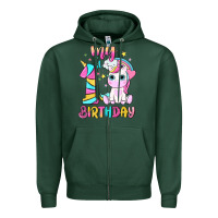 Sports Green my 1 st birthday with little cute unicorn Zipper Hoodie - NancyCooperArtShop