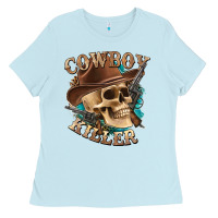 Baby Blue cowboy killer with skull Ladies Tee - texasbilliewilder