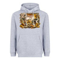 Heather Grey western charolais bull Heavyweight Hoodie - LillyAllenDesigns