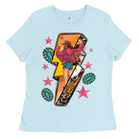 Baby Blue cowgirl with lightning bolt Ladies Tee - texasbilliewilder