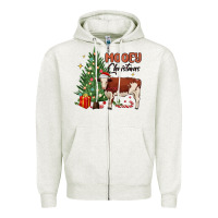 Oatmeal Heather mooey christmas Zipper Hoodie - MaliasSmallBusiness