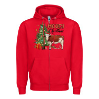 Red mooey christmas Zipper Hoodie - MaliasSmallBusiness