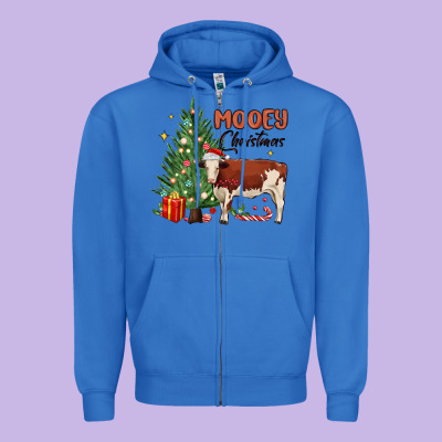 Mooey Christmas Zipper Hoodie Designed By Maliassmallbusiness