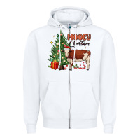 White mooey christmas Zipper Hoodie - MaliasSmallBusiness