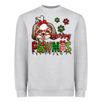 Heather Grey merry pawmas christmas shih tzu Heavyweight Sweatshirt - Jasminsmagicworld