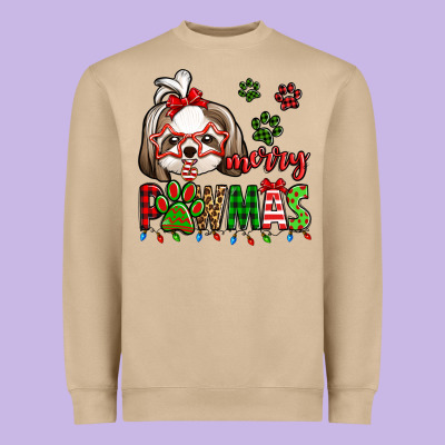 Merry Pawmas Christmas Shih Tzu Heavyweight Sweatshirt Designed By Jasminsmagicworld