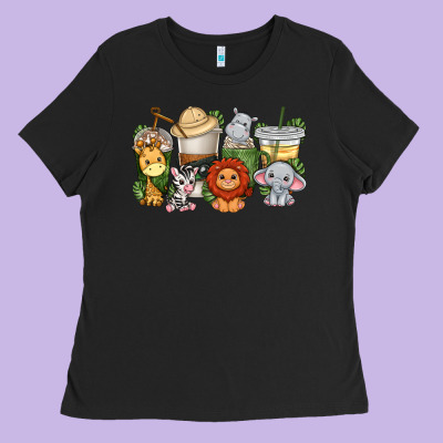 Ladies Tee cute baby safari animals coffee cups
