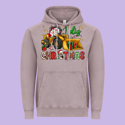 I Dig Christmas Bulldozer Santa Vintage Hoodie Designed By Jahusdesignshop
