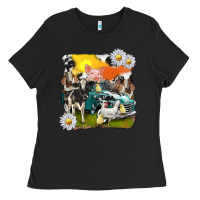 Cowhide Farm Truck With Farm Animals Ladies Tee | Teevron