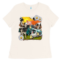 Bone cowhide farm truck with farm animals Ladies Tee - texasbilliewilder