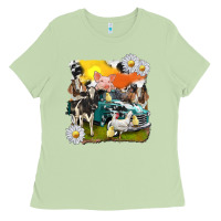 Matcha cowhide farm truck with farm animals Ladies Tee - texasbilliewilder