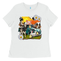 White cowhide farm truck with farm animals Ladies Tee - texasbilliewilder