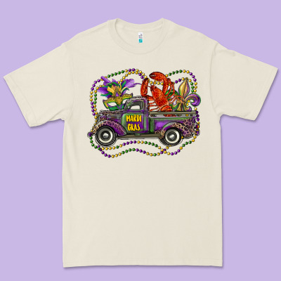 Mardi Gras Truck With Mask Fleur De Lis And Crawfish Premium Tee Designed By Ranaportraitstore