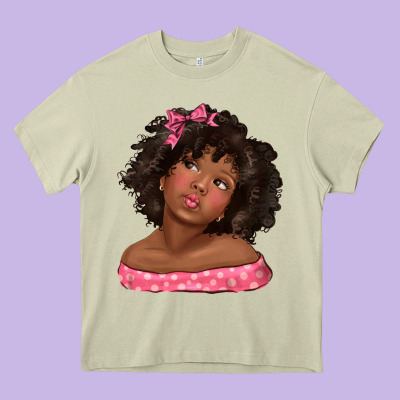 Afro Black Girlchild Kiss With Bow Heavy Core Tee Designed By Texasbilliewilder
