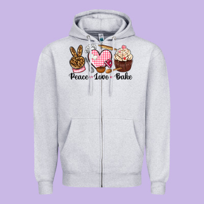 Peace Love Bake Zipper Hoodie Designed By Nancycooperartshop