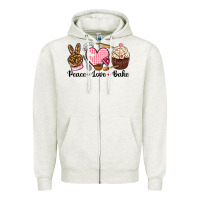 Oatmeal Heather peace love bake Zipper Hoodie - NancyCooperArtShop