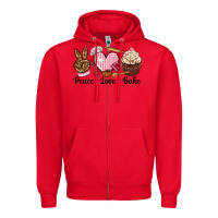 Red peace love bake Zipper Hoodie - NancyCooperArtShop