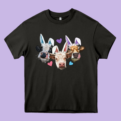 Heavy Core Tee Easter Cows With Bunny Ears