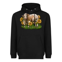 Black simmental bull with sunflowers Heavyweight Hoodie - LillyAllenDesigns