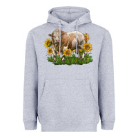 Heather Grey simmental bull with sunflowers Heavyweight Hoodie - LillyAllenDesigns