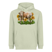 Matcha simmental bull with sunflowers Heavyweight Hoodie - LillyAllenDesigns