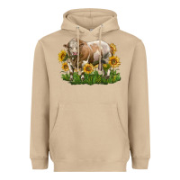 Mushroom simmental bull with sunflowers Heavyweight Hoodie - LillyAllenDesigns