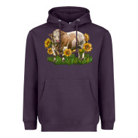 Plum simmental bull with sunflowers Heavyweight Hoodie - LillyAllenDesigns