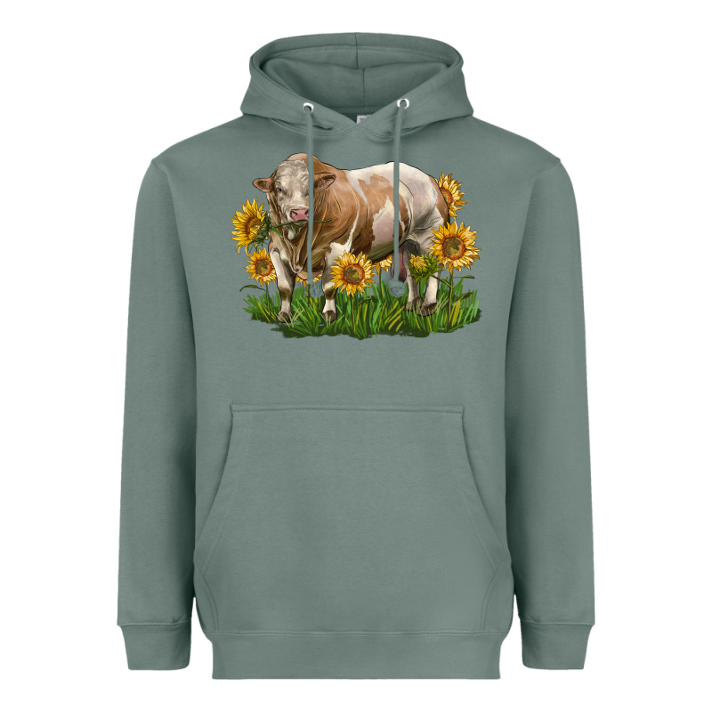 Simmental Bull With Sunflowers Heavyweight Hoodie by LillyAllenDesigns | Teevron