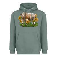 Sage simmental bull with sunflowers Heavyweight Hoodie - LillyAllenDesigns