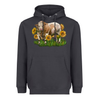 Smoke simmental bull with sunflowers Heavyweight Hoodie - LillyAllenDesigns