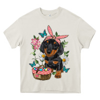Cream Easter Dachshund Heavy Core Tee - RanaPortraitStore
