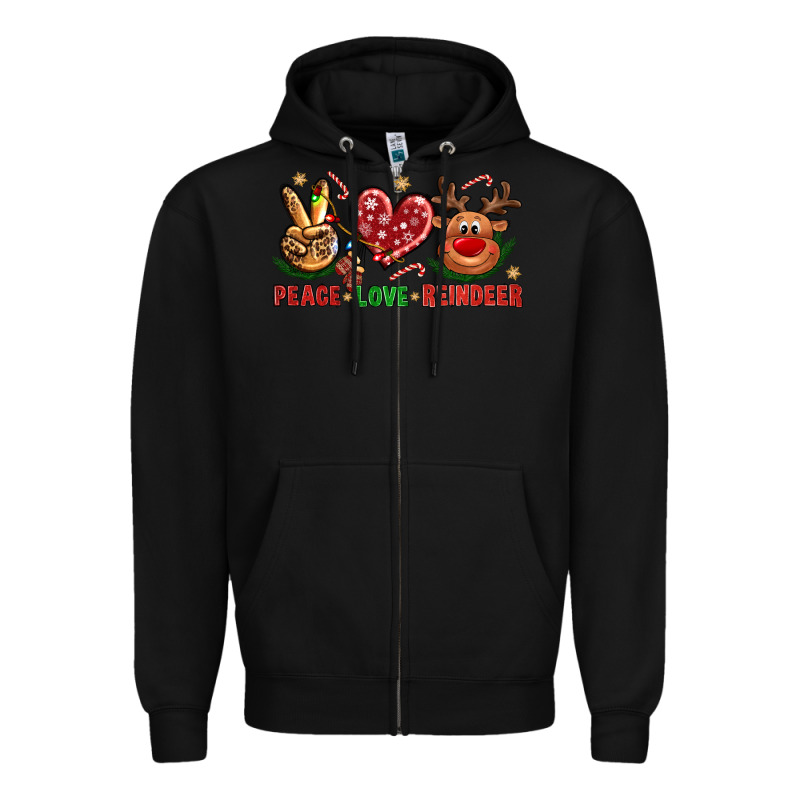Peace Love Reindeer Christmas Zipper Hoodie by NancyCooperArtShop | Teevron