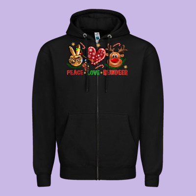 Peace Love Reindeer Christmas Zipper Hoodie Designed By Nancycooperartshop