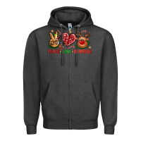 Charcoal Heather peace love reindeer christmas Zipper Hoodie - NancyCooperArtShop
