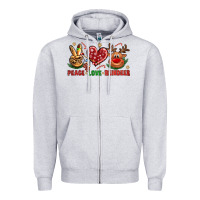 Heather Grey peace love reindeer christmas Zipper Hoodie - NancyCooperArtShop