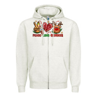 Oatmeal Heather peace love reindeer christmas Zipper Hoodie - NancyCooperArtShop