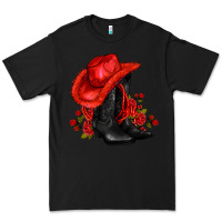 Black valentines day cowboy boots red  and roses Premium Tee - AdoDesignShop