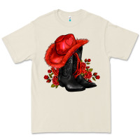 Bone valentines day cowboy boots red  and roses Premium Tee - AdoDesignShop