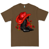 Cacao valentines day cowboy boots red  and roses Premium Tee - AdoDesignShop