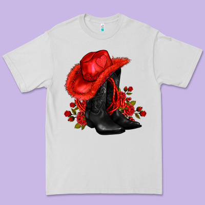 Valentines Day Cowboy Boots Red  And Roses Premium Tee Designed By Adodesignshop