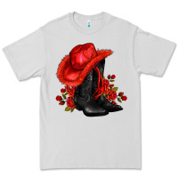 Dove Grey valentines day cowboy boots red  and roses Premium Tee - AdoDesignShop