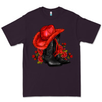 Plum valentines day cowboy boots red  and roses Premium Tee - AdoDesignShop