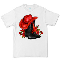 White valentines day cowboy boots red  and roses Premium Tee - AdoDesignShop