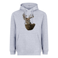 Heather Grey white tailed buck deer head Heavyweight Hoodie - LillyAllenDesigns