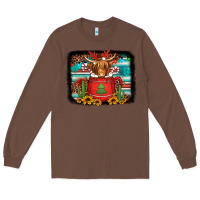 Chestnut hot coco christmas highland cow with background Long Sleeve Tee - Jasminsmagicworld