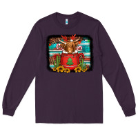 Plum hot coco christmas highland cow with background Long Sleeve Tee - Jasminsmagicworld