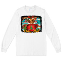 White hot coco christmas highland cow with background Long Sleeve Tee - Jasminsmagicworld