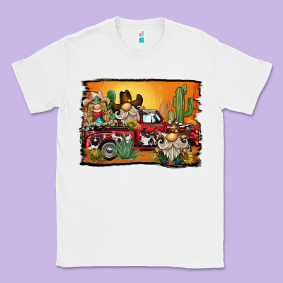 Western Truck Cowboy Gnome Background Classic Tee Designed By Barkaloodesign