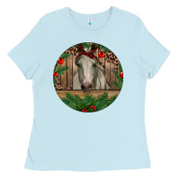 Baby Blue Christmas Horse Ladies Tee - RanaPortraitStore